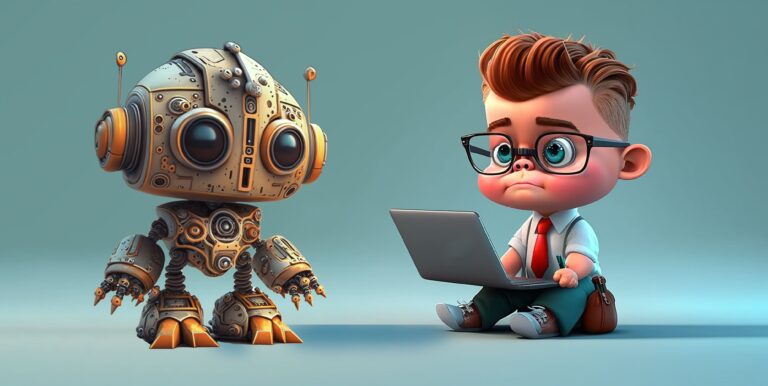 Chatgpt robot and boy cartoon