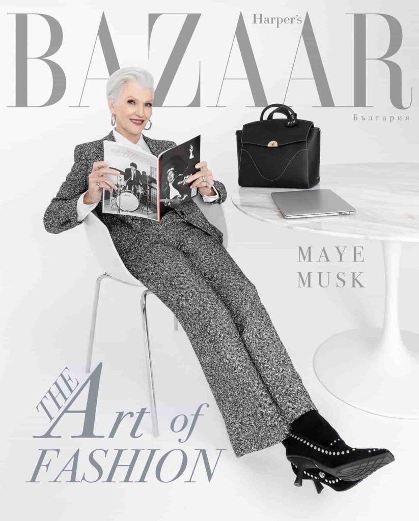 maye musk on harpers bazaar cover page